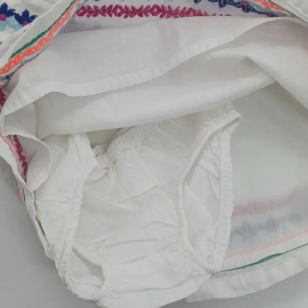 GYMBOREE Dress Boho Embroidered White Ruffle Linen Blend Girls Size 0-3 Months